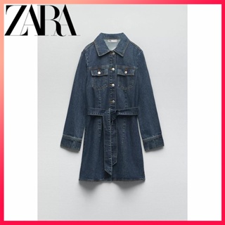 Zara ใหม่ ชุดเดรสยีนสั้น สไตล์เรโทร แฟชั่นสําหรับผู้หญิง