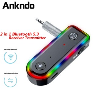 Ankndo 2 in 1 อะแดปเตอร์รับส่งสัญญาณบลูทูธไร้สาย 5.3 แจ็ค 3.5 มม. สําหรับรถยนต์ เพลง หูฟัง Aux