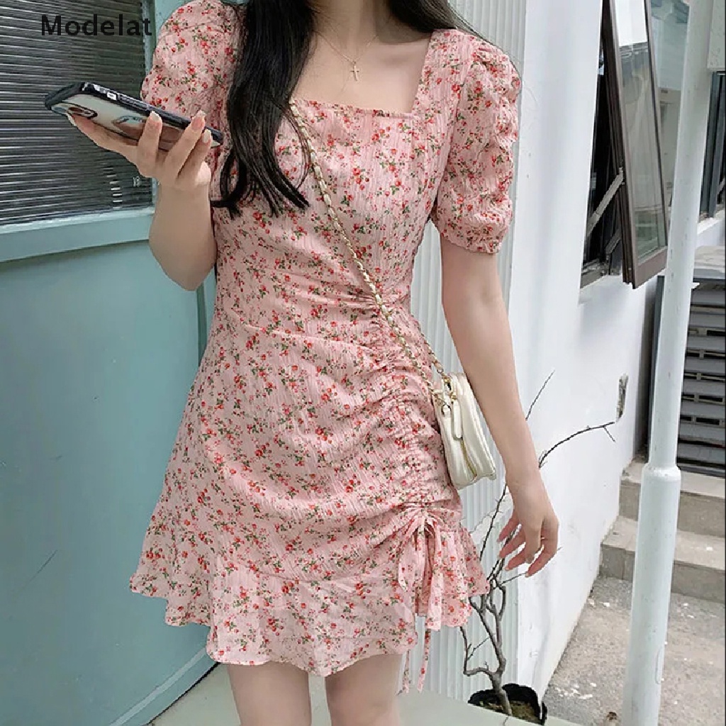 Mfc ชุดมินิเดรส คอสี่เหลี่ยม แขนพัฟ เอวสูง พิมพ์ลายดอกไม้ สไตล์เกาหลี แฟชั่นฤดูร้อน สําหรับผู้หญิง W