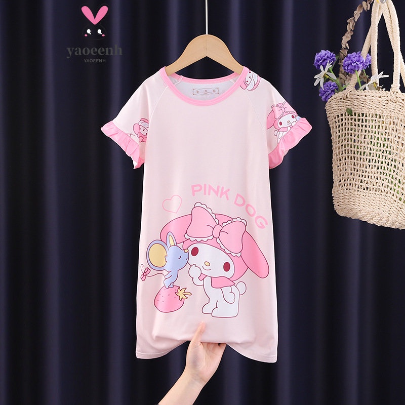 【YAOEENH】พร้อมส่ง ชุดนอนแขนสั้น ลายการ์ตูนเจ้าหญิง ลูกไม้ ขนาดเล็ก 95-150 ซม. สําหรับเด็กผู้หญิง