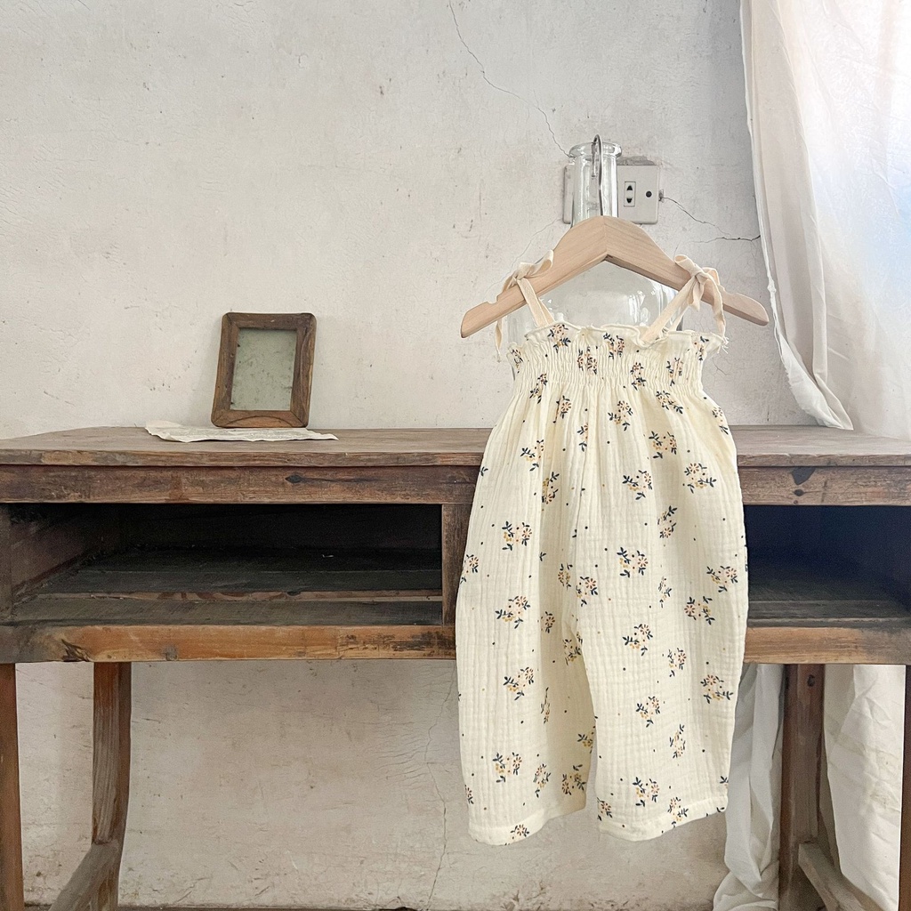 ชุดจั๊มสูท ผ้าฝ้ายแท้ ลายดอกไม้ และกางเกงขาสั้น เอวสูง แต่งระบาย สําหรับเด็กทารกแรกเกิด - รูปที่ 5