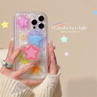 Huiwanju เคสโทรศัพท์มือถือ ซิลิโคนนิ่ม ใส กันกระแทก ลายหัวใจ ดาว สีชมพู สําหรับ Apple ip14promax 13 11 14pro 12 14pm