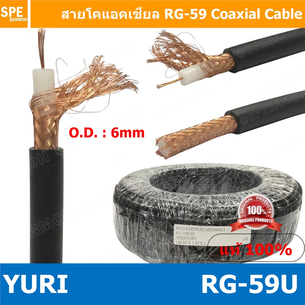[ 1 เมตร ] YURI RG-59 U สาย RG59 แกนฝอย RG-59 Flexible Cable RG-59 Coaxial Cable RG-59U สาย RG-58A/U