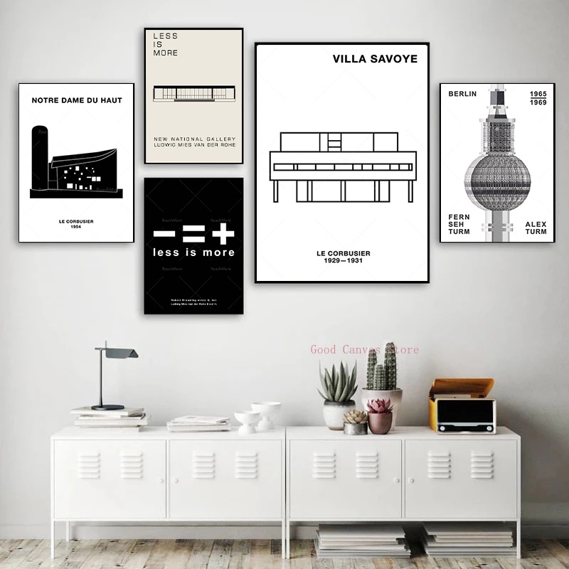 Architectural Bauhaus โปสเตอร์ Ludwig Mies Van Der Rohe ภาพวาดผ้าใบ Farnsworth House Berlin พิมพ์ Wa