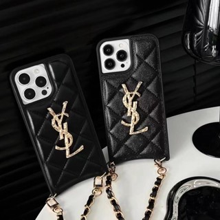 Fashion Luxury Wearing Black Leather Gold Chain for iPhone 14promax 14 13 Pro Max 12 Promax 14pro 13pro 12pro Xsmax X Xr Xs Max 7 Plus 13promax 12promax Protective Phone Cover