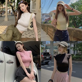 「Nonfatgirl」เสื้อยืดแขนสั้น คอสูง เข้ารูป สีขาว แบบเรียบง่าย แฟชั่นฤดูร้อน สไตล์เกาหลี สําหรับผู้หญิง