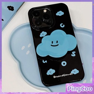 PingCoo - Candy Case with Bracket For iPhone 14 13 12 11 Plus Pro Max XR TPU Soft Glossy Black Case Creative Blue Letters Camera Protection Shockproof Back Cover