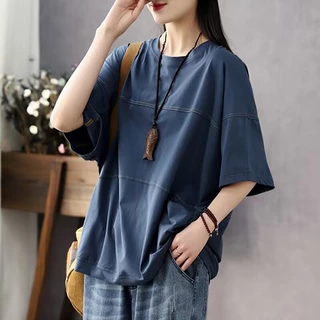 เสื้อยืดแขนสั้นลําลอง ทรงหลวม เข้ารูป แฟชั่นฤดูร้อน สไตล์เรโทร สําหรับผู้หญิง