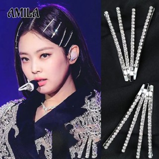 AMILA BLACKPINK สไตล์เดียวกัน ins กิ๊บติดผม rhinestone เงาด้านบนคลิปเรียบผ้าโพกศีรษะคลิปหนีบผมคำคลิปเรียบง่ายอุปกรณ์เสริมผมด้านข้าง