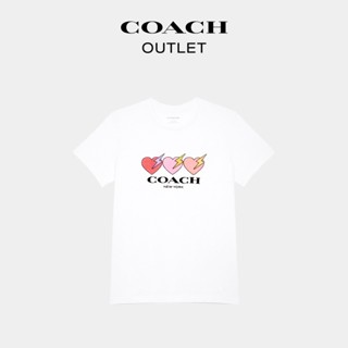 Ready Stock  COACH Ladies Three Hearts Print Casual Cotton T-Shirt_02