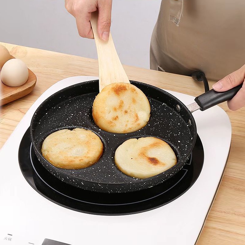 OMC กระทะเหล็กหล่อสามหลุม, กระทะไข่เจียว, กระทะอเนกประสงค์เพื่อสุขภาพนอนสติ๊ก, ไม่เคลือบผิว - รูปที่ 4