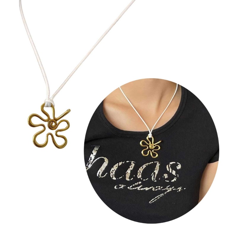 IOR สไตล์ Retro เชือกถักขี้ผึ้ง Hollow ดอกไม้สร้อยคอหญิงคอ