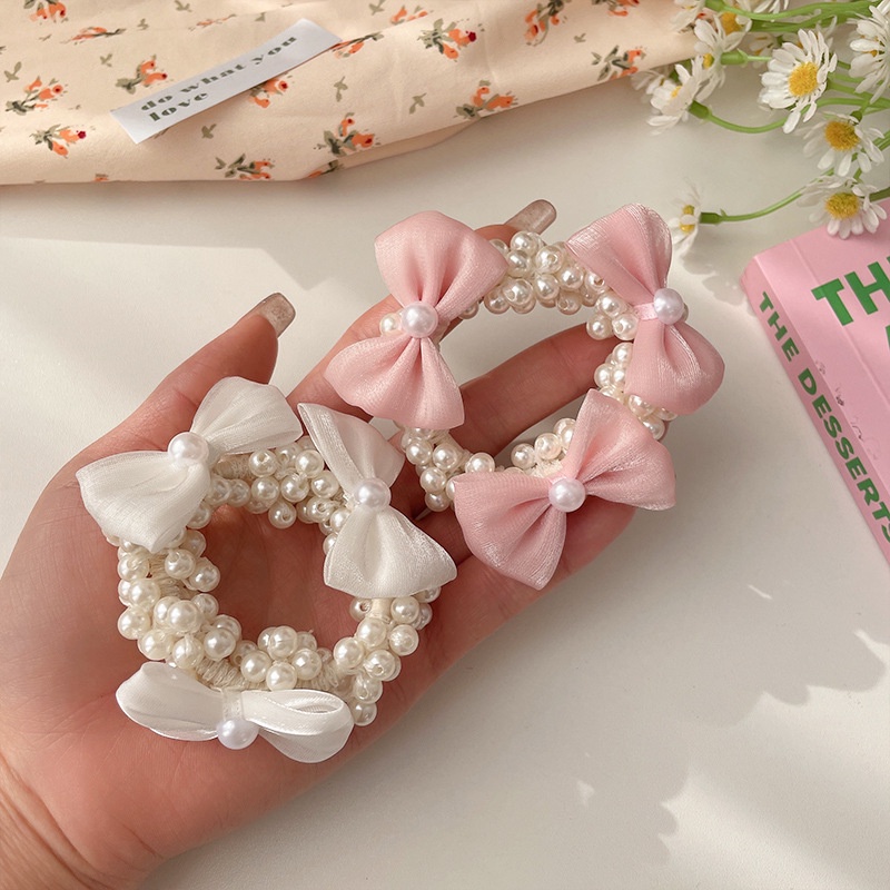2023ต้นฤดูใบไม้ผลิโบว์มุกผมแหวนคาดศีรษะยางรัดหญิง - รูปที่ 2