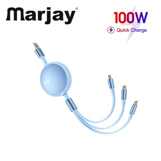 Marjay 6A 100W 3 in 1 สายชาร์จ Micro USB Type C ชาร์จเร็ว สายเคเบิลข้อมูล