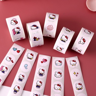 สติกเกอร์ซีล ทรงกลม ลาย Hello Kitty มีกาวในตัว น่ารัก 500 ชิ้น ต่อม้วน