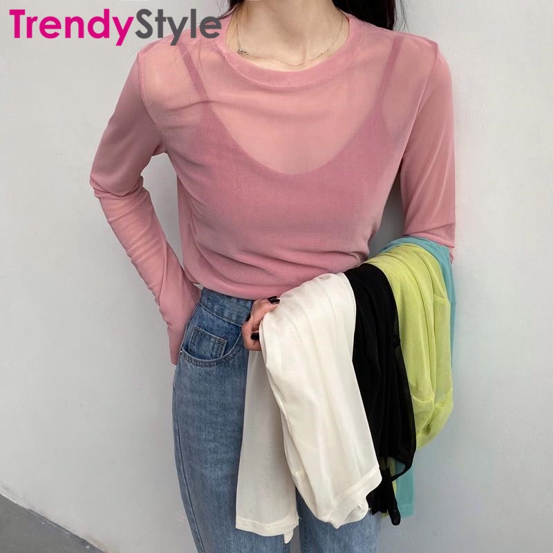 เสื้อเบลาส์แขนยาว ผ้าตาข่าย กันแดด สีพื้น เข้ากับทุกการแต่งกาย สไตล์เกาหลี แฟชั่นฤดูร้อน 2024