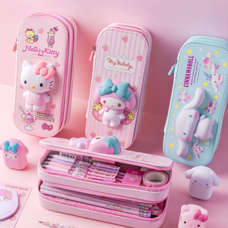 [LC] SANRIO ซานริโอ กล่องดินสอ 3 ชั้นการ์ตูนน่ารักความจุขนาดใหญ่กรณีดินสอเครื่องเขียน