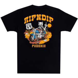 เสื้อยืดแขนสั้น พิมพ์ลายโครงกระดูก แมว ripndip pariah PHOENIX สไตล์อเมริกัน