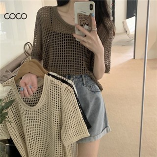 Coco~เสื้อยืด เสื้อถัก แขนสั้นบาง  เสื้อยืดออกแบบแฟชั่น ฤดูร้อนใหม่💗💗