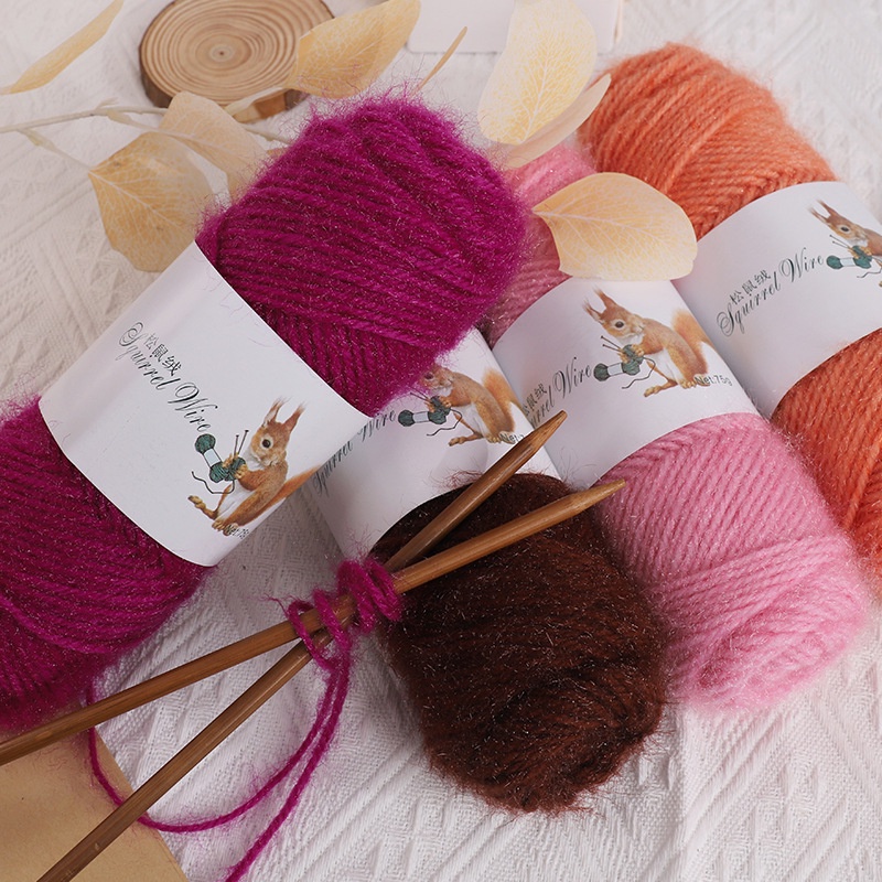 75 กรัม / ม้วน สีกระรอก ขนปุย บอล โมแฮร์ หนาปานกลาง แวววาว ไหมพรม แฮนด์เมด DIY ผ้าพันคอถักโครเชต์ หมวก เด็ก ตุ๊กตา ถัก เสื้อกันหนาว