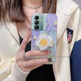 พร้อมส่ง เคสโทรศัพท์มือถือแบบนิ่ม ลายภาพวาดสีน้ํามัน รูปดอกไม้ พร้อมที่ตั้งวาง สําหรับ Samsung Galaxy A14 LTE A34 A54 5G A04 A04s A04e เคส Phone Case