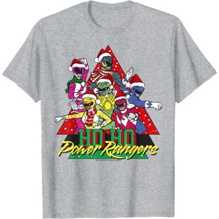 sadasเสื้อยืดแขนสั้น ผ้าฝ้าย พิมพ์ลาย Power Rangers Christmas Ho Ho Power Rangers น่ารัก แฟชั่นสําหรับเด็กผู้ชาย และเด็ก