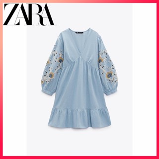 Zara ใหม่ ชุดเดรส ผ้าลินิน ปักลาย สําหรับผู้หญิง