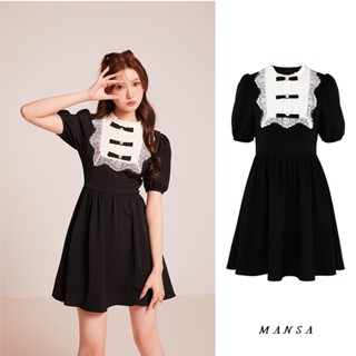 MANSA black lace patch dress เดรสผู้หญิง ชุดเดรสสั้น