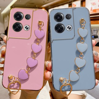 เคสโทรศัพท์มือถือ ขอบตรง ลายหัวใจ พร้อมสายคล้องมือ สําหรับ OPPO Reno 9 5G Reno 8T 4G 5G A1 Pro Reno 9 Pro