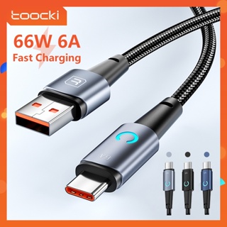 Toocki 66W 6A การชาร์จไฟอย่างรวดเร็วสายเคเบิลข้อมูล USB ไปยัง Type-c สายชาร์จพร้อมไฟแสดงสถานะ LED สำหรับโทรศัพท์ Samsung Huawei