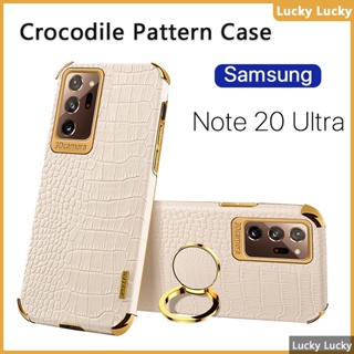 เคส Samsung Note 20 Ultra นุ่ม ลายจระเข้ ที่วางแหวนนิ้ว ฝาครอบ PU กล้องปกป้องเต็มรูปแบบ ชุบทอง บาง ความรู้สึกที่ยอดเยี่ยม ป้องกันลายนิ้วมือ ซับในกระจายความร้อน Note 10 Lite 10 Plus 9 8