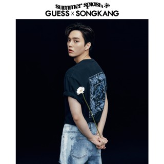 [Song Jiang Star Same Style] GUESS เสื้อยืดคอกลม แขนสั้น พิมพ์ลาย แฟชั่นฤดูร้อน สําหรับผู้ชาย -MN2K1480