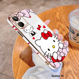 สําหรับ Realme 10 Pro Plus 5G C55 เคสโทรศัพท์มือถือ แบบนิ่ม ลายการ์ตูนคิตตี้ ขอบสี่เหลี่ยม หรูหรา