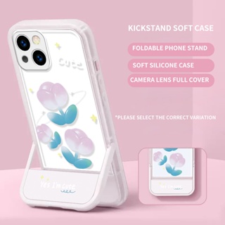 เคสโทรศัพท์มือถือ TPU แบบนิ่ม ลายดอกทิวลิป มีขาตั้ง สําหรับ Vivo Y12 Y15 Y17 Y20 Y20i Y20s Y12s Y16 Y02 Y21 T1x Y21s Y21T Y33s Y33T V25 Y19 S1 V15 V20 V23 T1 V27 X50 X60 X70 X80 X90 iQOO Z7 Z7x | Zj A009