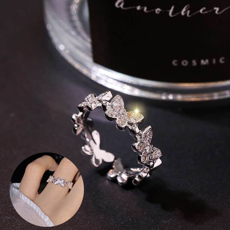 ใหม่แฟชั่นแหวนผีเสื้อเงาcubic Zirconiaใบเรขาคณิตปรับแหวนนิ้วสาวMinimalist Dainty Jewleryของขวัญ
