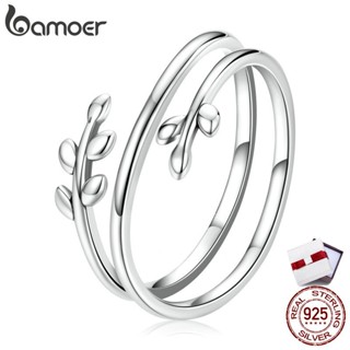 Bamoer 925 silver Multi-layer leaf ring adjustable size For Women fashion jewellery SCR755