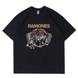 พร้อมส่ง ผ้าฝ้ายบริสุทธิ์ T-shirt  KAOS baju Band RAMONES    KAOS PRIA WANITA  BAJU RAP TEE  DEWASA DAN ANAK  HITAM