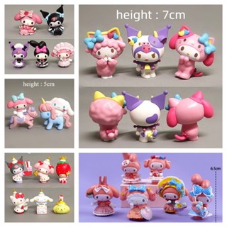 โมเดลฟิกเกอร์ การ์ตูนอนิเมะ Sanrio Melody Cinnamoroll Pompompurin Kuromi Hello Kitty สําหรับตกแต่งเค้ก