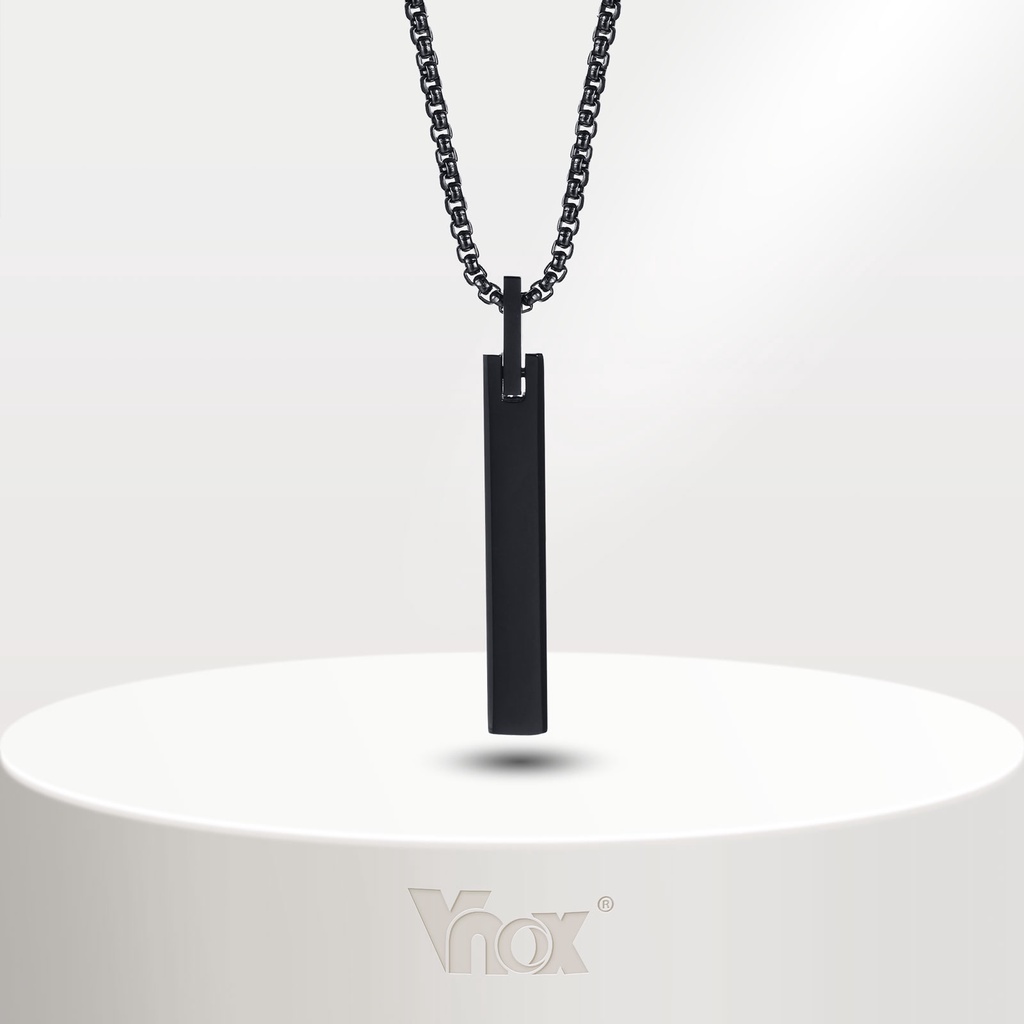 Vnox สร้อยคอแฟชั่นผู้ชาย จี้แนวตั้ง สเตนเลส สีดํา เรขาคณิต พร้อมกล่อง โซ่ เครื่องประดับผู้ชาย