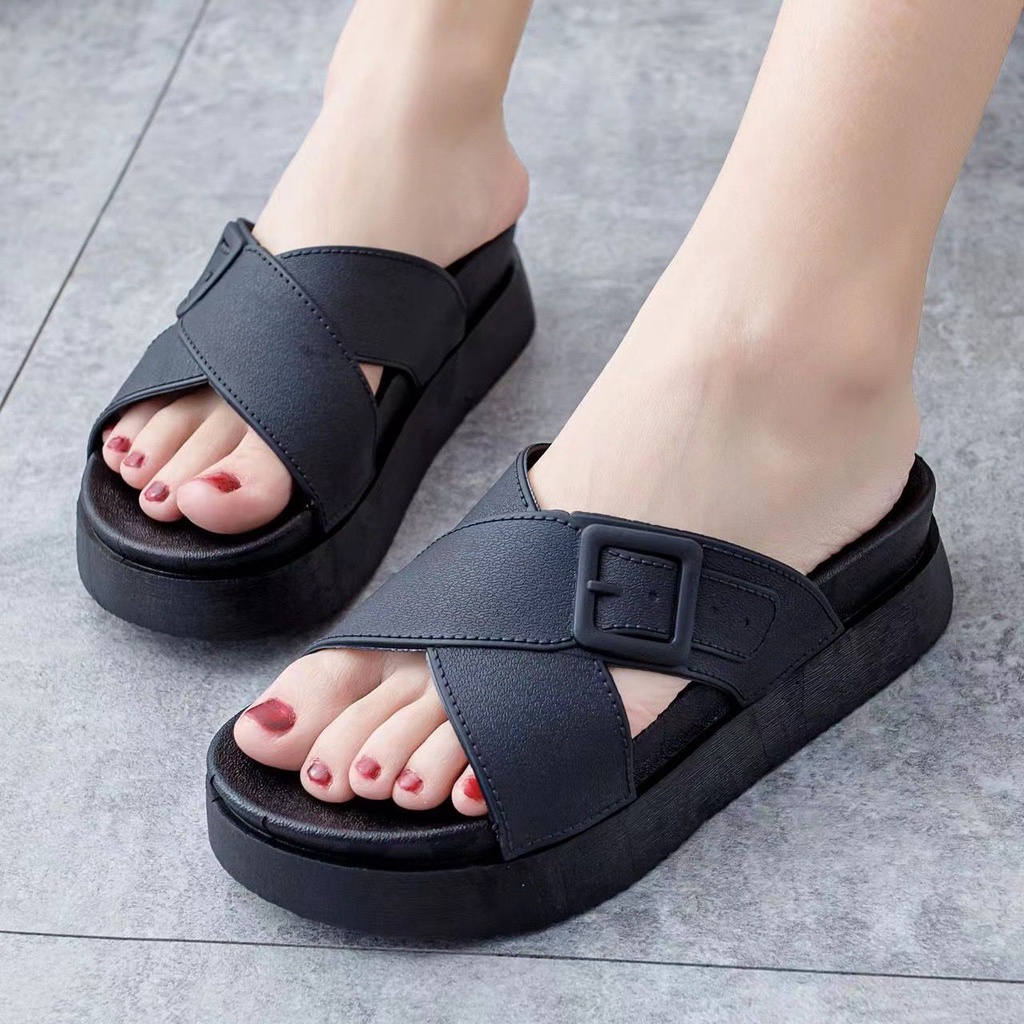 Mary-Fashion Platform Wedge Sandals รองเท้าแตะ Peep Toe กลางแจ้งสําหรับสุภาพสตรี Kasut Slipper Flat 