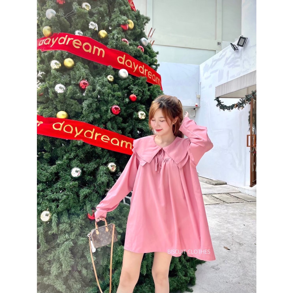 AMP 🧡 พร้อมส่ง NVB2508 ปกเดรส(สวม) มินิเดรสคอปกระบายแขนยาวทรงoversize เนื้อผ้าไหมอิตาลีใส่สบาย สาวอว