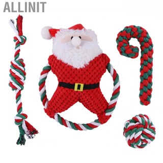 Allinit [Ander Online] (B99522-4-piece set) Pet Christmas Cotton Rope Toy Set Molar Supplies Colorful Knot Bite Toys (Frisbee: 19*19cm  Candy Knot: 30*5cm Cane: 20*9cm Ball: 7*7cm) Mat