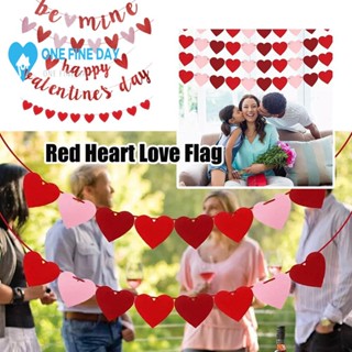 ธงแบนเนอร์ ลาย Happy Valentines Day แต่งกลิตเตอร์ สีแดง สีชมพู สําหรับวันวาเลนไทน์ T5F5