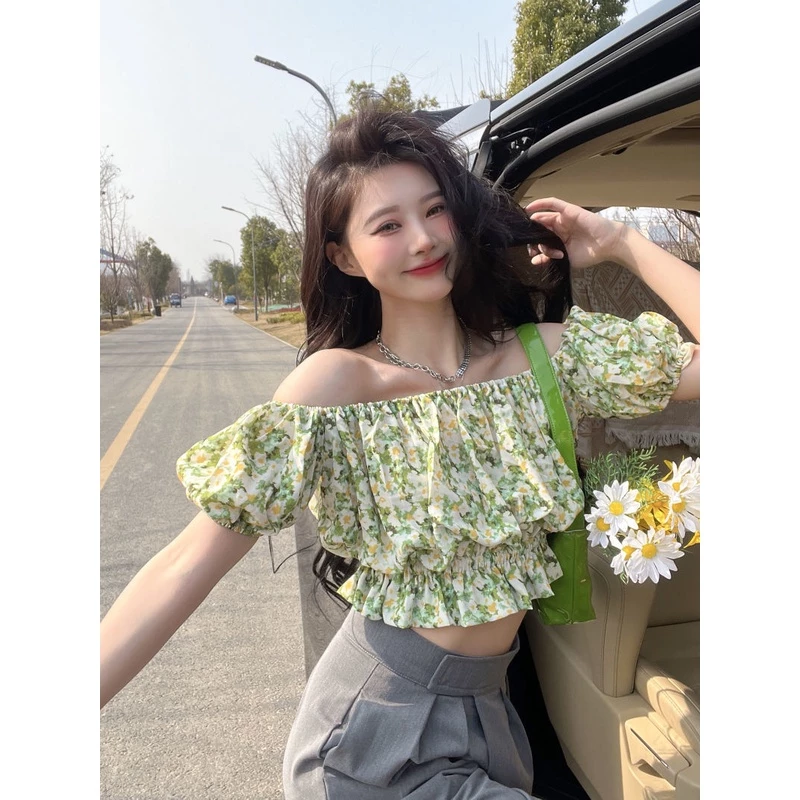 เสื้อลายดอกสีเขียวแขนสั้น Micki thumbnail 8