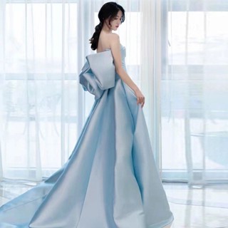 Sky Blue ชุดราตรี หรูหรา เจ้าภาพเจ้าสาว ขนมปังปิ้ง งานแต่งงาน MZ520