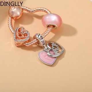 Dinglly สร้อยคอ จี้หัวใจ แม่ สีชมพู สําหรับผู้หญิง แฟชั่น สีเงิน เครื่องประดับคอปก