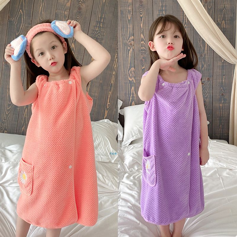 เสื้อคลุมอาบน้ําเด็ก ผ้านุ่มบาง ซับน้ํา น่ารัก สําหรับนักเรียนหญิง ขนาดกลาง-ใหญ่ ฤดูร้อน