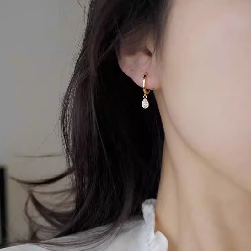 We Flower ต่างหูห่วง ทอง 14K ประดับเพทาย คริสตัล รูปหยดน้ํา หรูหรา กันแพ้ เครื่องประดับ สําหรับผู้หญิง