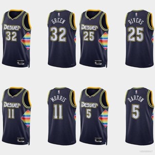 เสื้อกีฬาบาสเก็ตบอลแขนกุด ลายทีม NBA Jersey Nuggets Green Rivers Barton Morris สไตล์คลาสสิก