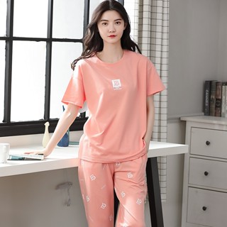 Fds ชุดนอนผ้าฝ้ายแท้ แขนสั้น สีชมพู เรียบง่าย ใส่สบาย เหมาะกับฤดูร้อน สําหรับผู้หญิง